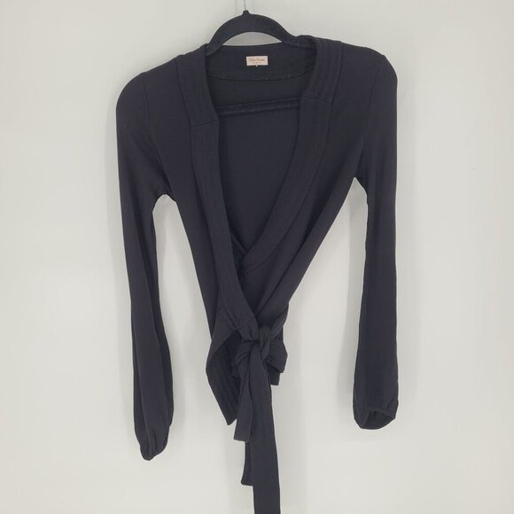 Talula Babaton womens XXS black knit long sleeve wrap top blouse - Picture 2 of 11